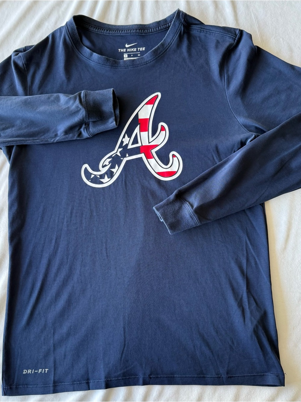 Nike Navy Long-Sleeve Tee with Red & White Atlanta 'A' Logo